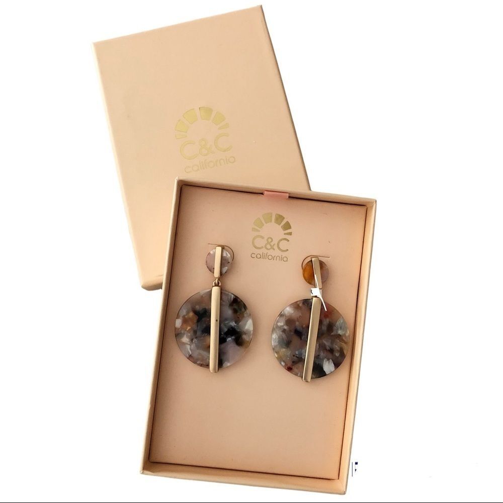 C&c California Tortoise Shell Abalone Gold Tone Earrings